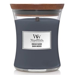 WoodWick Indigo Suede smaržsvece vidēja WoodWick Indigo Suede smaržsvece vidēja