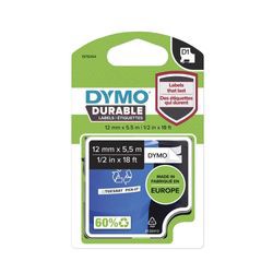 Dymo D1 Durable etiķešu lente 12 mm x 5,5 m melns uz balta Dymo D1 Durable etiķešu lente 12 mm x 5,5 m melns uz balta