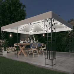 vidaXL Pavillon ar dubulto jumtu & LED gaismas virtene 3x4 m vidaXL Pavillon ar dubulto jumtu & LED gaismas virtene 3x4 m
