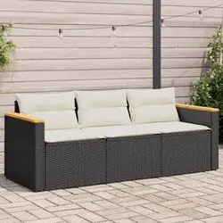 vidaXL Gartensofa ar spilveniem 3-vietīgs Melns Poliratāns (365829) vidaXL Gartensofa ar spilveniem 3-vietīgs Melns Poliratāns (365829)