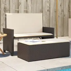 vidaXL Gartenbank mit Kissen und Hocker Poly Rattan (368408) vidaXL Gartenbank mit Kissen und Hocker Poly Rattan (368408)