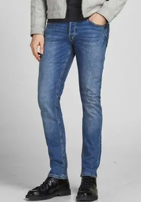 Jack & Jones Vīriešu Slim Fit džinsi ar pogu aizdari Jack & Jones Vīriešu Slim Fit džinsi ar pogu aizdari