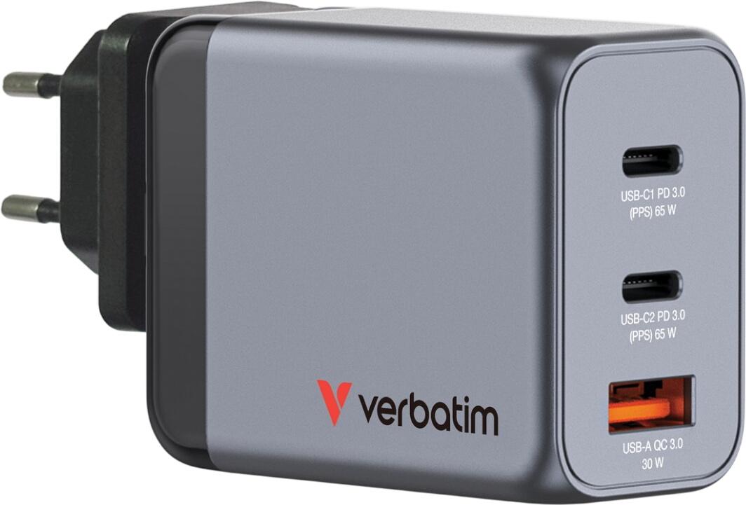 Verbatim 65-W-GaN-lādētājs ar 3 pieslēgvietām (32201) Verbatim 65-W-GaN-lādētājs ar 3 pieslēgvietām (32201)