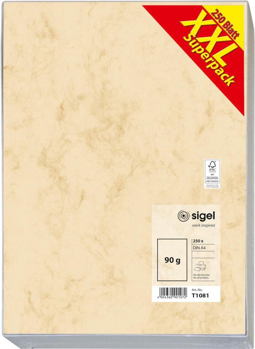 Sigel T1081 Marmora papīrs, Akcija "XXL Superpack" A4, 90 g, 250 BL Smalks papīrs Sigel T1081 Marmora papīrs, Akcija "XXL Superpack" A4, 90 g, 250 BL Smalks papīrs