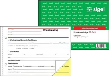 Sigel Atvaļinājuma pieteikuma veidlapu grāmata DIN A5 2 x 40 lapas Sigel Atvaļinājuma pieteikuma veidlapu grāmata DIN A5 2 x 40 lapas