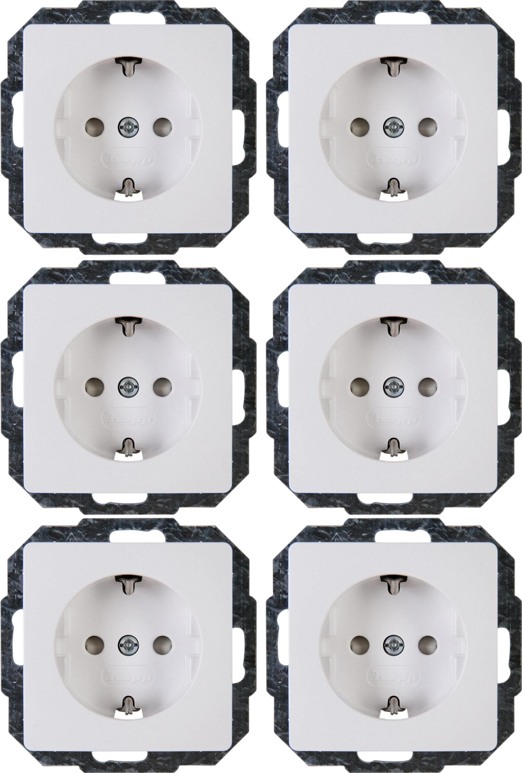 Kopp PROFI-PACK: 6 aizsargkontaktu rozetes ar paaugstinātu aizsardzību pret pieskārienu 920702011 Kopp PROFI-PACK: 6 aizsargkontaktu rozetes ar paaugstinātu aizsardzību pret pieskārienu 920702011