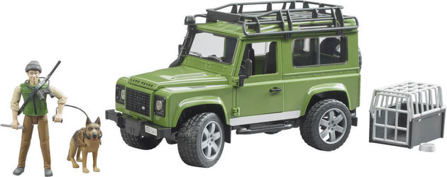 Bruder Land Rover Defender Station Wagon ar mežsargu un suni (02587)