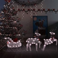 vidaXL Brieži un ragaviņu Ziemassvētku dekorācija 60 LED āra zelta krāsā vidaXL Brieži un ragaviņu Ziemassvētku dekorācija 60 LED āra zelta krāsā