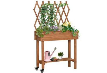 Outsunny Paaugstināta dobe ar kāpšanas palīglīdzekli un diviem riteņiem Outsunny Paaugstināta dobe ar kāpšanas palīglīdzekli un diviem riteņiem