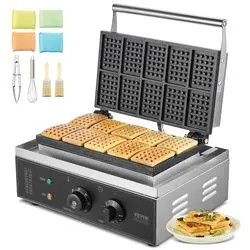 Vevor Komercijas vafeļu panna 1550 W 10 taisnstūra vafelēm Vevor Komercijas vafeļu panna 1550 W 10 taisnstūra vafelēm