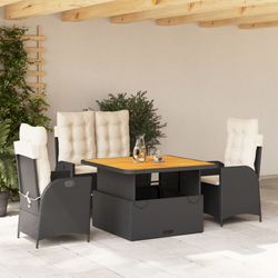 vidaXL Garten ēdamistabas komplekts ar spilveniem melns poliratāns 4-daļīgs (3277440) vidaXL Garten ēdamistabas komplekts ar spilveniem melns poliratāns 4-daļīgs (3277440)