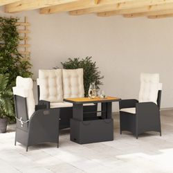 vidaXL Garten ēdamistabas komplekts ar spilveniem melns poliratāns 4-daļīgs (3277443) vidaXL Garten ēdamistabas komplekts ar spilveniem melns poliratāns 4-daļīgs (3277443)