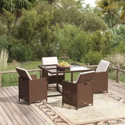 vidaXL Garten ēdamistabas komplekts ar spilveniem rotangpalma brūns 5-daļīgs (3095512) vidaXL Garten ēdamistabas komplekts ar spilveniem rotangpalma brūns 5-daļīgs (3095512)