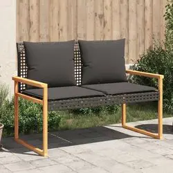vidaXL Gartenbank mit Kissen Poly Rattan Akazienholz (365862)