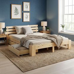 Homestyle4u Koka gulta ar gultas kasti un līstēm 140 x 200 cm Homestyle4u Koka gulta ar gultas kasti un līstēm 140 x 200 cm