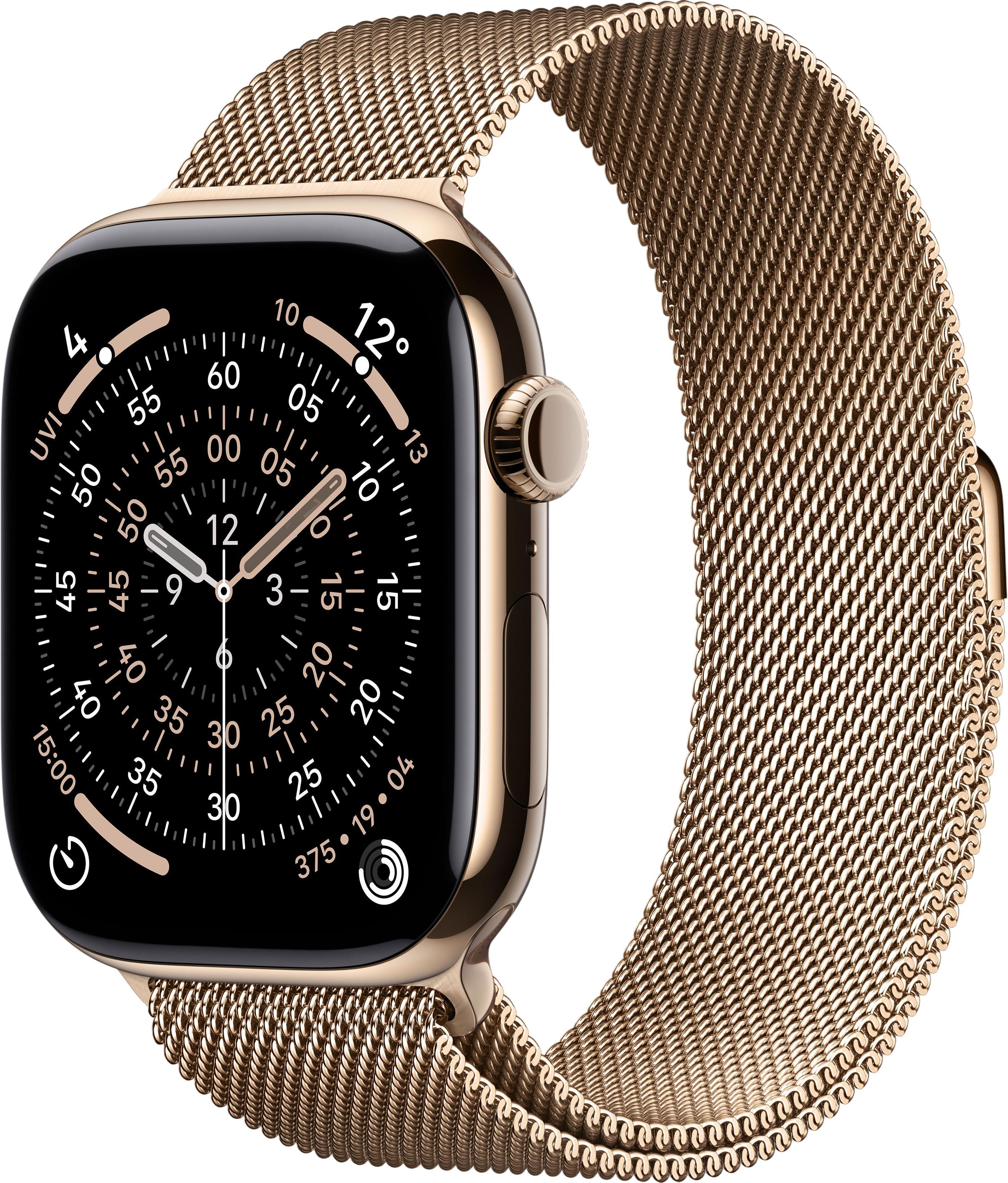 Apple Watch Series 11 GPS + Cellular 46 mm titāns ar nerūsējošā tērauda siksniņu (zelta)