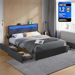 Songmics Doppelgultas rāmis 160 x 200 cm ar LED un 4 atvilktnēm un uzlādes staciju (RMB828) Songmics Doppelgultas rāmis 160 x 200 cm ar LED un 4 atvilktnēm un uzlādes staciju (RMB828)