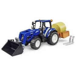 Bruder New Holland T5.120 ar frontālo iekrāvēju, kravas kasti, dakšām un apaļajiem ruļļiem Bruder New Holland T5.120 ar frontālo iekrāvēju, kravas kasti, dakšām un apaļajiem ruļļiem