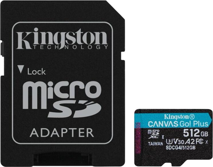 Kingston Canvas Go! Plus Gen4 R200/W160 microSDXC 512GB komplekts (SDCG4/512GB)