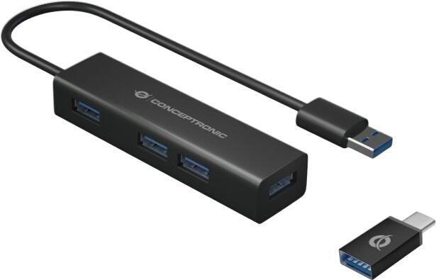 Conceptronic 4-Portu-USB 3.0-Hubs un OTG-Adapters priekš USB-C (HUBBIES06B)