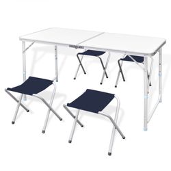 vidaXL Campinga galds ar 4 taburetes Saliekams Augstuma regulējams 120 x 60 cm (41328) vidaXL Campinga galds ar 4 taburetes Saliekams Augstuma regulējams 120 x 60 cm (41328)