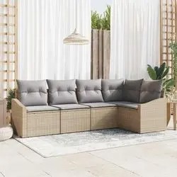vidaXL Sofa komplekts ar spilveniem 5 gab. Bēšs polirotang (3346720) vidaXL Sofa komplekts ar spilveniem 5 gab. Bēšs polirotang (3346720)