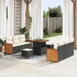 vidaXL Gartensofa-set mit Kissen 9 pcs Schwarz und Creme (3363255) vidaXL Gartensofa-set mit Kissen 9 pcs Schwarz und Creme (3363255)