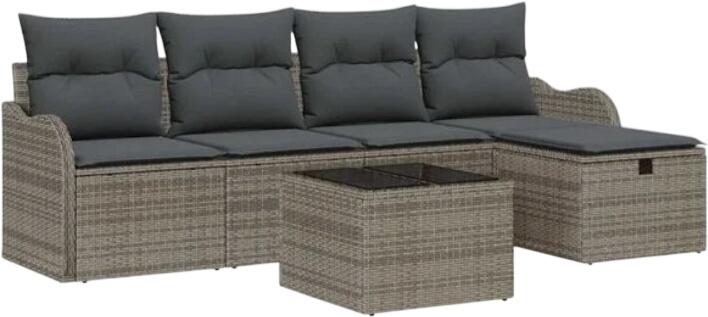vidaXL Gartensofa komplekts ar spilveniem poliratanā 6-daļīgs (3358968) vidaXL Gartensofa komplekts ar spilveniem poliratanā 6-daļīgs (3358968)