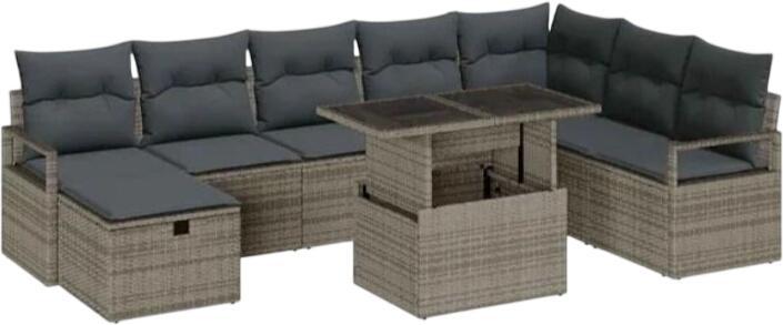 vidaXL Gartensofa komplekts ar spilveniem poliratāns 9-daļīgs (3359816) vidaXL Gartensofa komplekts ar spilveniem poliratāns 9-daļīgs (3359816)