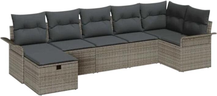vidaXL Gartensofa komplekts ar spilveniem poliratanā 7-daļīgs (3358898) vidaXL Gartensofa komplekts ar spilveniem poliratanā 7-daļīgs (3358898)
