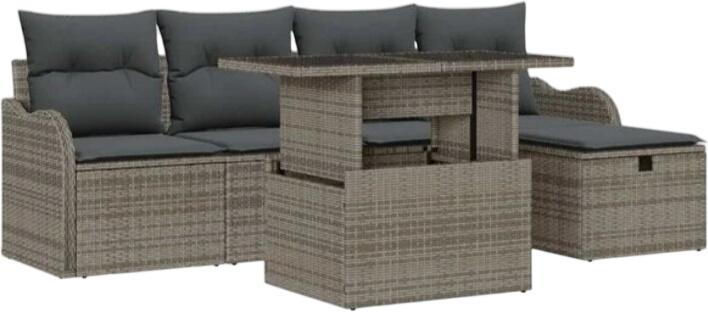 vidaXL Gartensofa komplekts ar spilveniem poliratanā 6-daļīgs (3359706) vidaXL Gartensofa komplekts ar spilveniem poliratanā 6-daļīgs (3359706)