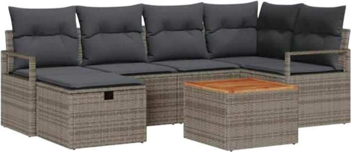 vidaXL Gartensofa komplekts ar spilveniem poliratanā 7-daļīgs (3360870) vidaXL Gartensofa komplekts ar spilveniem poliratanā 7-daļīgs (3360870)