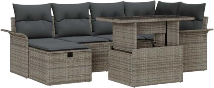 vidaXL Gartensofa komplekts ar spilveniem poliratanā 7-daļīgs (3361008) vidaXL Gartensofa komplekts ar spilveniem poliratanā 7-daļīgs (3361008)