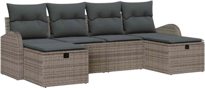 vidaXL Gartensofa komplekts ar spilveniem poliratanā 6-daļīgs (3360450) vidaXL Gartensofa komplekts ar spilveniem poliratanā 6-daļīgs (3360450)