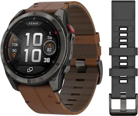 Garmin Fenix 8 Pro AMOLED Sapphire 51 mm DLC-Titan ādas siksniņa Garmin Fenix 8 Pro AMOLED Sapphire 51 mm DLC-Titan ādas siksniņa