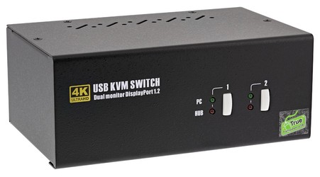 Inline KVM Desktop Switch 2 Portu Dual Monitor DisplayPort 1.2 4K USB 2.0 Audio (63642I)