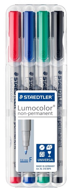 Staedtler Lumocolor nepermanenti universālie pildspalvas 4 gab. iepakojumā